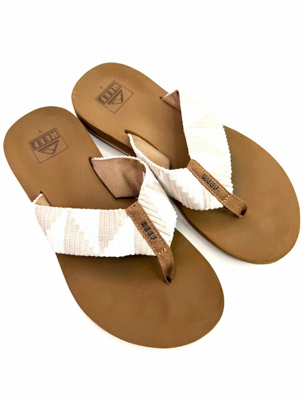 Reef Tan White Spring Woven Cushion Flip Flops Sandals